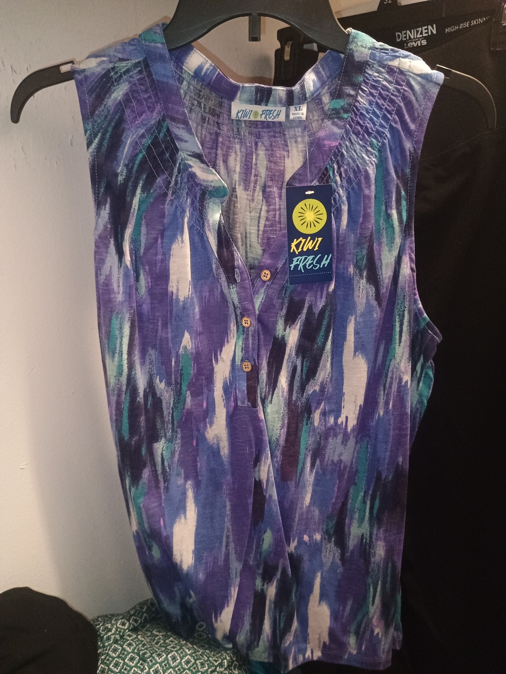 Kiwi Fresh Purple Blue Sleeveless Henley Top